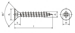 PZ Csavar  5x120/70 süllyesztett fej részleges csavarmenet cink fehér PZ2