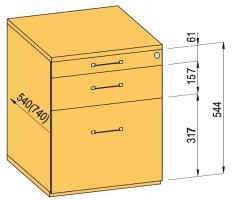 K-BBP Konténer 740mm típus 5/változat 1 (fiók fém,részl.kihuzású sín,beh.)