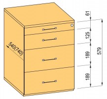 K-BBP Konténer 740mm típus 4/változat 7 (fiók műanyag,teljes kihuzású sín,beh.)