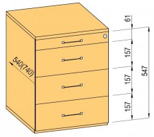 K-BBP Konténer 740mm típus 3/változat 7 (fiók műanyag,teljes kihuzású sín,beh.)