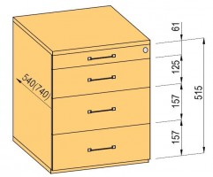 K-BBP Konténer 740mm típus 2/változat 5 (fiók műanyag,részl.kihuzású sín,beh.)