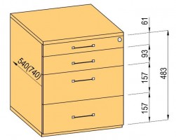 K-BBP Konténer 740mm típus 1/változat 5 (fiók műanyag,részl.kihuzású sín,beh.)